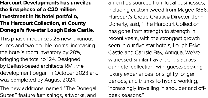 Harcourt Developments has unveiled the first phase of a €20 million investment in its hotel portfolio, The Harcourt C...