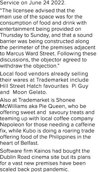 Service on June 24 2022   The licensee advised that the main use of the space was for the consumption of food and dri   