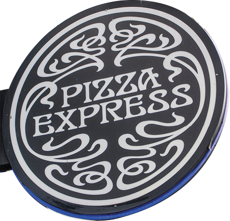 LONDON- MARCH, 2019: Pizza Express store exterior signage  A large British based pizza restaurant group 