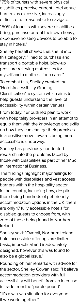 “75% of tourists with severe physical disabilities perceive current hotel venue barriers as excessive, increasingly d...