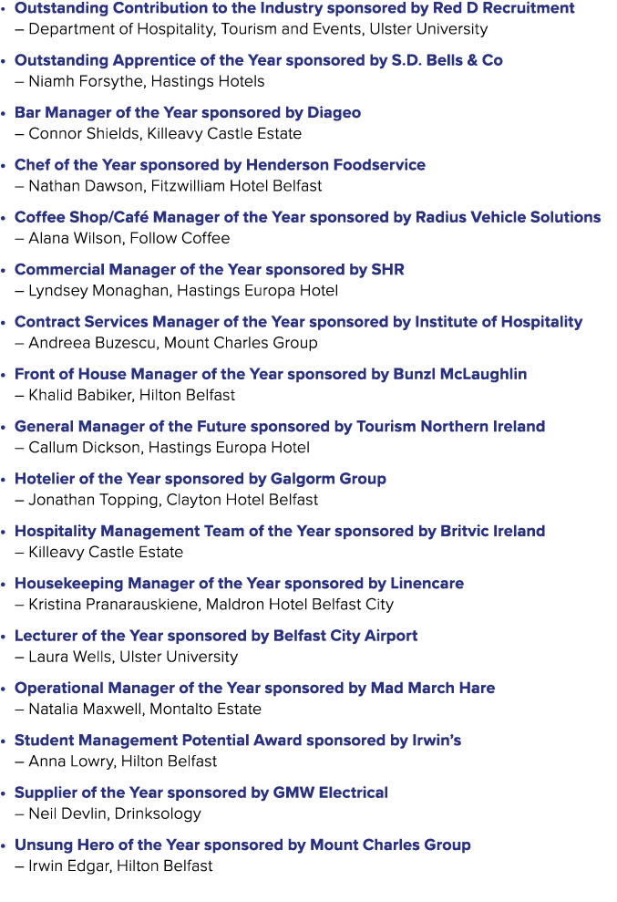 • Outstanding Contribution to the Industry sponsored by Red D Recruitment – Department of Hospitality, Tourism and Ev...