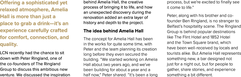 Offering a sophisticated yet relaxed atmosphere, Amelia Hall is more than just a place to grab a drink—it’s an experi...