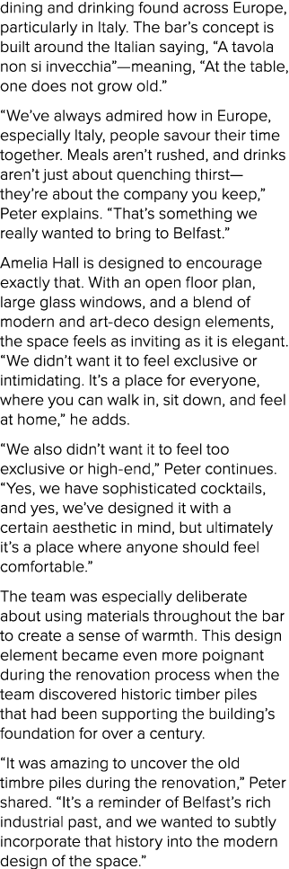 dining and drinking found across Europe, particularly in Italy. The bar’s concept is built around the Italian saying,...