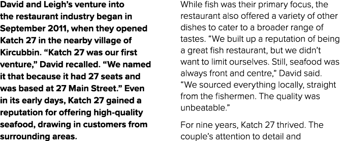 David and Leigh’s venture into the restaurant industry began in September 2011, when they opened Katch 27 in the near...