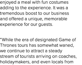 enjoyed a meal with fun costumes adding to the experience. It was a tremendous boost to our business and offered a un...