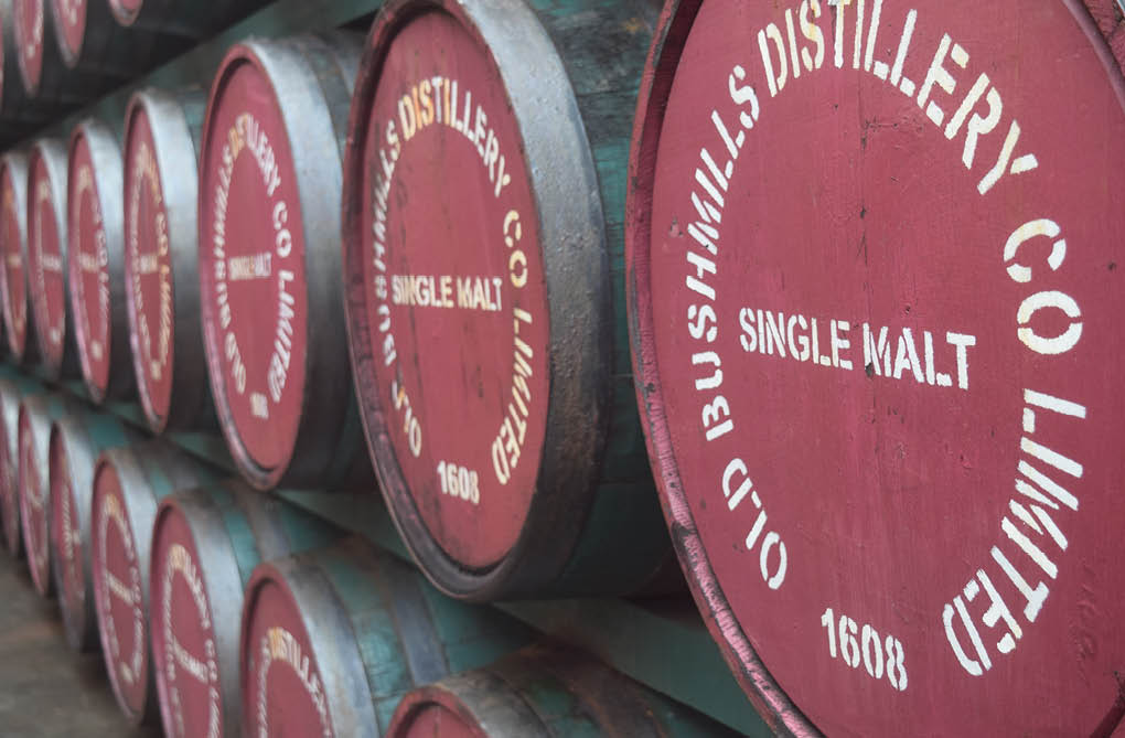 single malt whiskey barrels at old bushmills 
