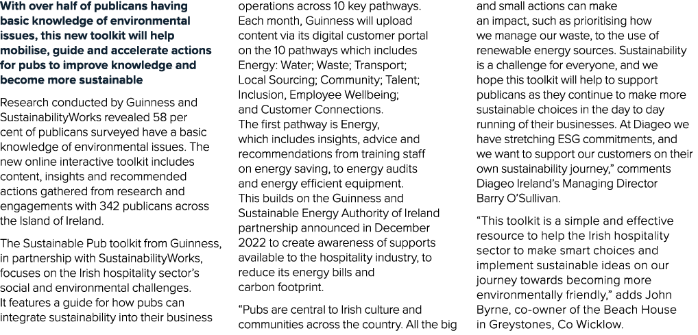 With over half of publicans having basic knowledge of environmental issues, this new toolkit will help mobilise, guid...