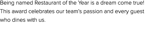 Being named Restaurant of the Year is a dream come true! This award celebrates our team’s passion and every guest who...
