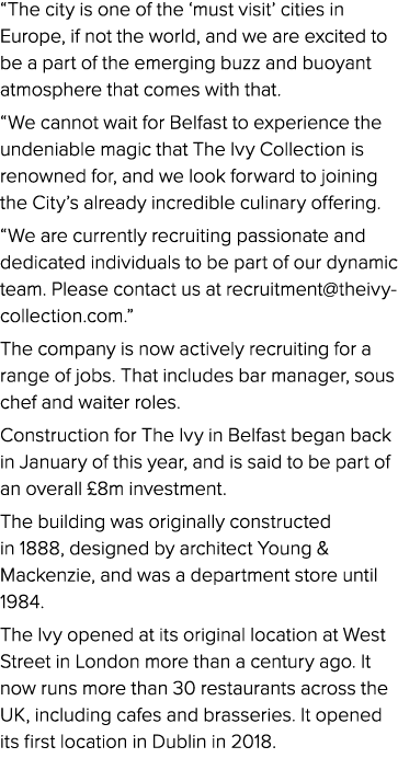 “The city is one of the ‘must visit’ cities in Europe, if not the world, and we are excited to be a part of the emerg...