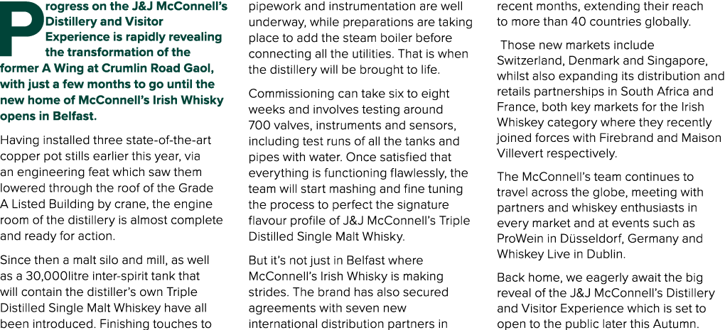 Progress on the J&J McConnell’s Distillery and Visitor Experience is rapidly revealing the transformation of the form...