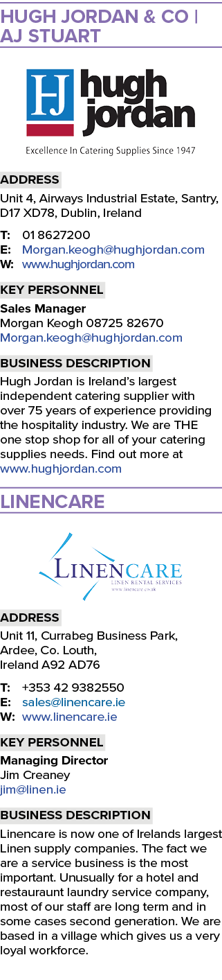 Hugh Jordan & Co   AJ Stuart  Address Unit 4, Airways Industrial Estate, Santry, D17 XD78, Dublin, Ireland T: 01 8627   