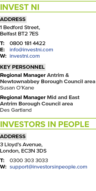 Invest NI Address 1 Bedford Street, Belfast BT2 7ES T: 0800 181 4422 E: info investni com W: investni com Key personn   