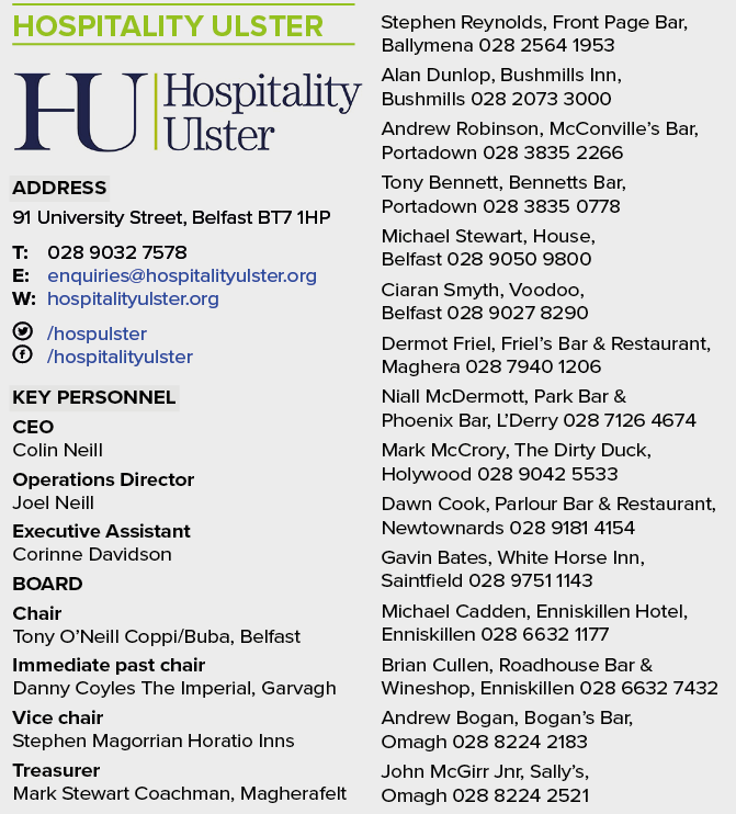 Hospitality Ulster  Address 91 University Street, Belfast BT7 1HP T: 028 9032 7578 E: enquiries hospitalityulster org   