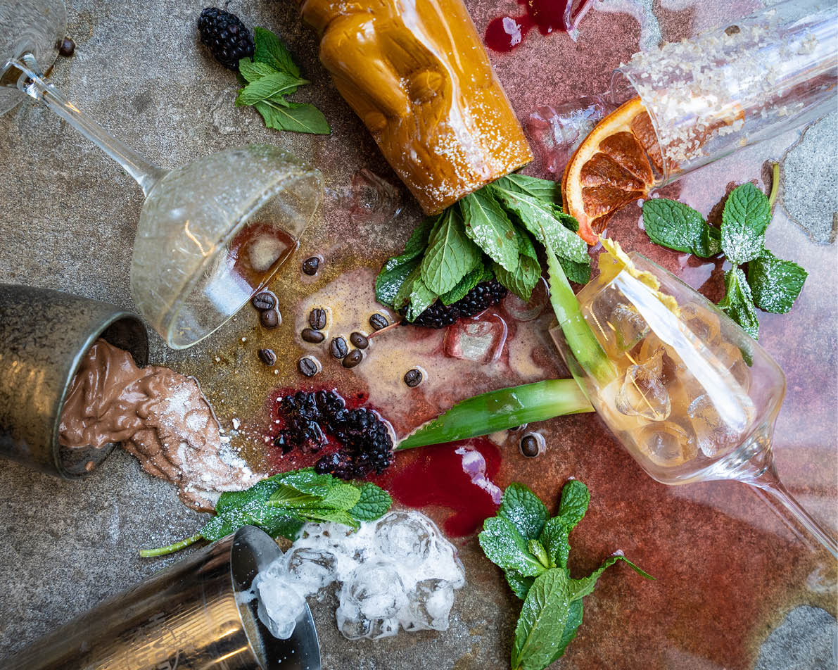 A photo of spilt cocktails  