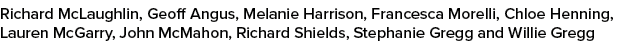 Richard McLaughlin, Geoff Angus, Melanie Harrison, Francesca Morelli, Chloe Henning, Lauren McGarry, John McMahon, Ri...