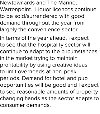 Newtownards and The Marine, Warrenpoint. Liquor licences continue to be sold/surrendered with good demand throughout ...