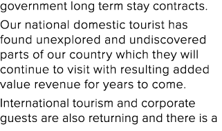 government long term stay contracts. Our national domestic tourist has found unexplored and undiscovered parts of our...