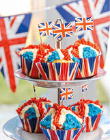 Platinum Jubilee Cupcakes in the Design of the Union Jack. Designed to celebrate the Queen's Jubilee but same image can be useful to celebrate the King Charles III's Coronation in UK 