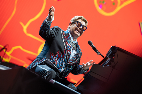 LUCCA, ITALY - JULY 07, 2019: Sir ELTON JOHN performs on stage of Lucca Summer Festival 2019. July 07, 2019 in Lucca, Italy
