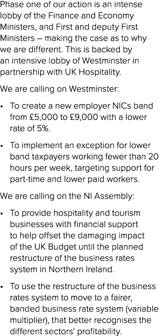 Phase one of our action is an intense lobby of the Finance and Economy Ministers, and First and deputy First Minister...