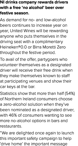 NI drinks company rewards drivers with a free ‘no alcohol’ beer over festive season. As demand for no and low alcohol...