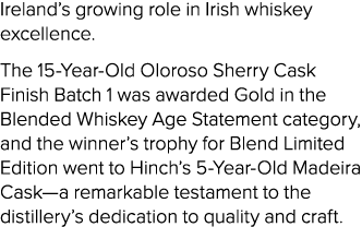 Ireland’s growing role in Irish whiskey excellence. The 15 Year Old Oloroso Sherry Cask Finish Batch 1 was awarded Go...