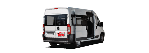 white minibus isolated over white with open side door