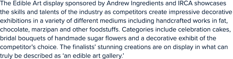 The Edible Art display sponsored by Andrew Ingredients and IRCA showcases the skills and talents of the industry as c...