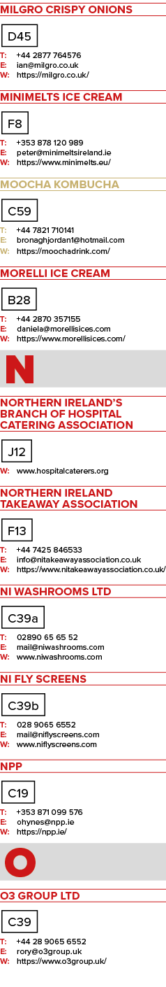 Milgro Crispy Onions D45 T: +44 2877 764576 E: ian@milgro.co.uk W: https://milgro.co.uk/ Minimelts Ice Cream F8 T: +3...