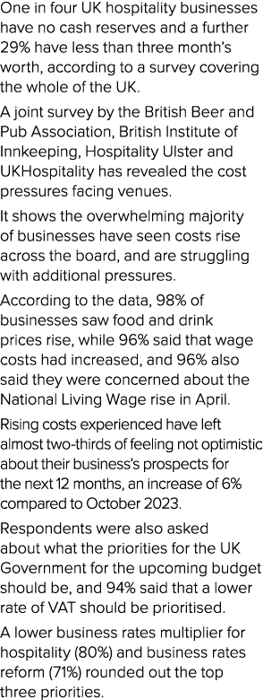 One in four UK hospitality businesses have no cash reserves and a further 29% have less than three month’s worth, acc...