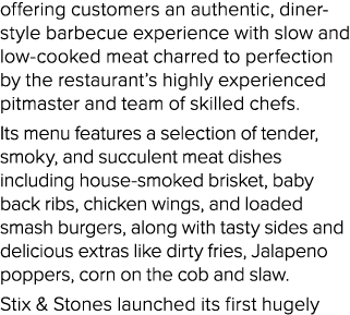 offering customers an authentic, diner style barbecue experience with slow and low cooked meat charred to perfection ...