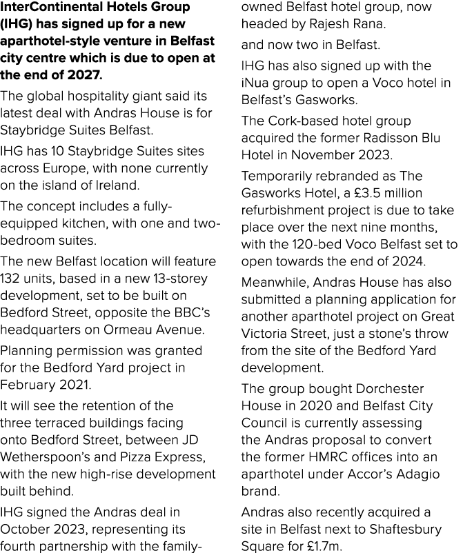 InterContinental Hotels Group (IHG) has signed up for a new aparthotel style venture in Belfast city centre which is ...