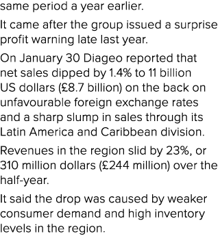 same period a year earlier. It came after the group issued a surprise profit warning late last year. On January 30 Di...