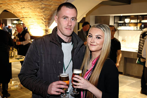 Press Eye - Belfast, Northern Ireland - 20th February 2024 - Photo by William Cherry/Presseye Pictured at the Bibendum Wine Tasting Portfolio at Custom House, Belfast are  Craig Thompson and Ellie Surgeoner from Cairndhu GC. Photo by William Cherry/Presseye