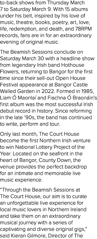 to back shows from Thursday March 7 to Saturday March 9. With 15 albums under his belt, inspired by his love of music...