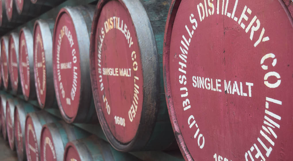 single malt whiskey barrels at old bushmills 