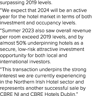 surpassing 2019 levels. “We expect that 2024 will be an active year for the hotel market in terms of both investment ...