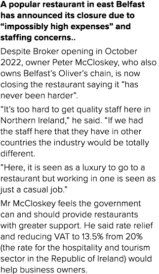 A popular restaurant in east Belfast has announced its closure due to “impossibly high expenses” and staffing concern...