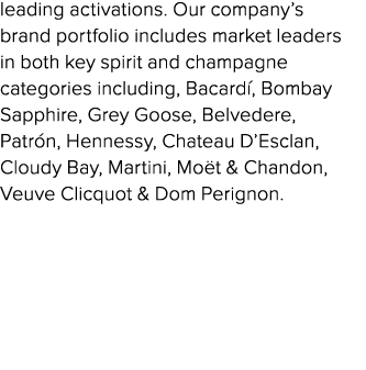 leading activations. Our company’s brand portfolio includes market leaders in both key spirit and champagne categorie...