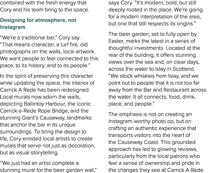 combined with the fresh energy that Cory and his team bring to the space. Designing for atmosphere, not Instagram “We...