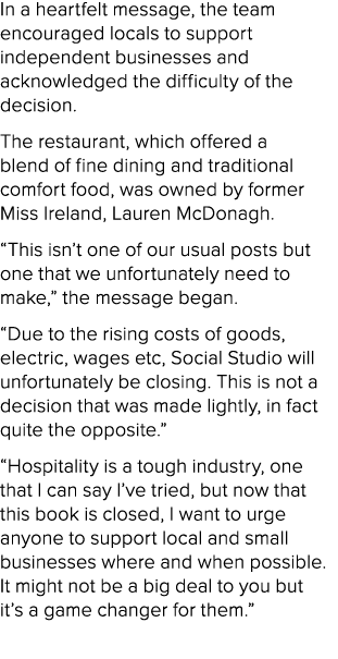 In a heartfelt message, the team encouraged locals to support independent businesses and acknowledged the difficulty ...