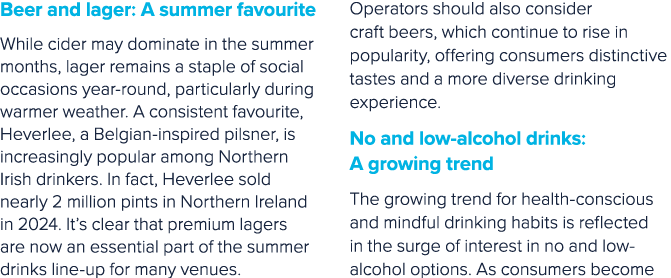 Beer and lager: A summer favourite While cider may dominate in the summer months, lager remains a staple of social oc...