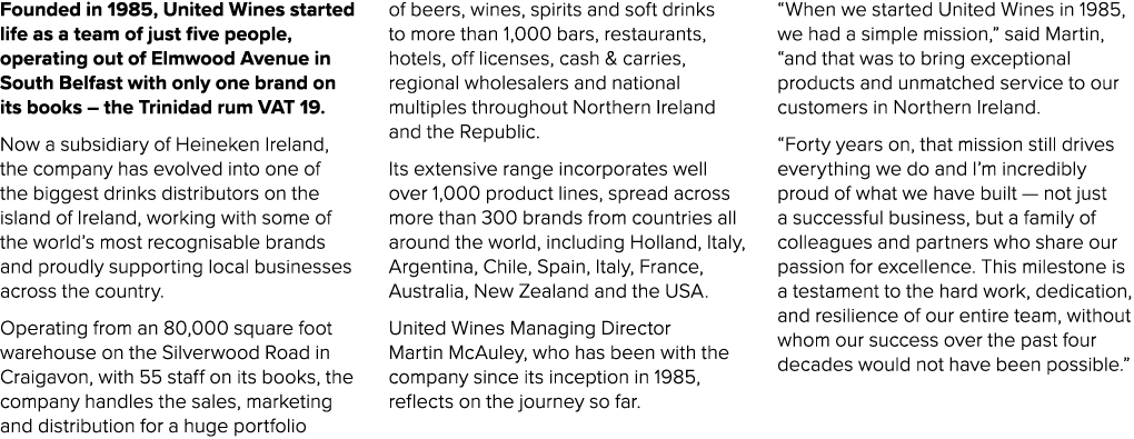 Founded in 1985, United Wines started life as a team of just five people, operating out of Elmwood Avenue in South Be...