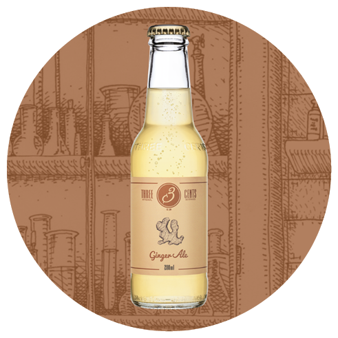 A bottle of ginger ale sits on a shelf. Description generated by AI