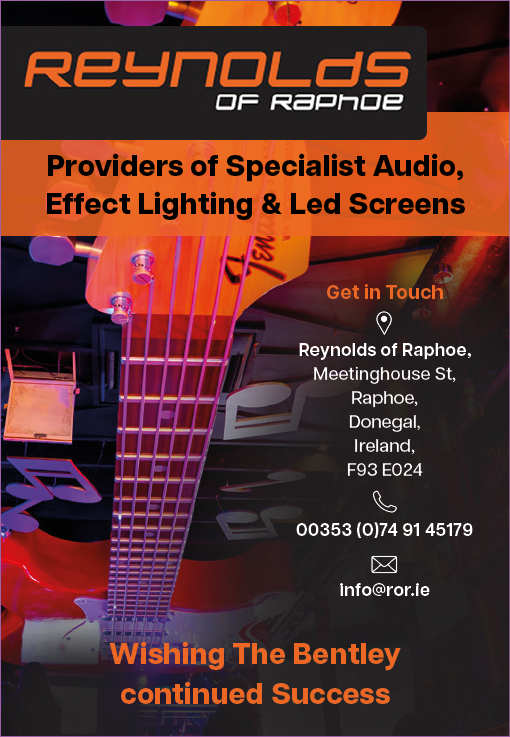 A red guitar with white trim is displayed in a flyer advertising a company that provides specialist audio, lighting and led screens. Description generated by AI