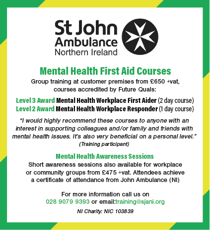 A flyer for St. John Ambulance Northern Ireland. Description generated by AI