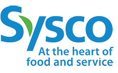Sysco logo with the tagline “At the heart of food and service" in blue text. Description generated by AI