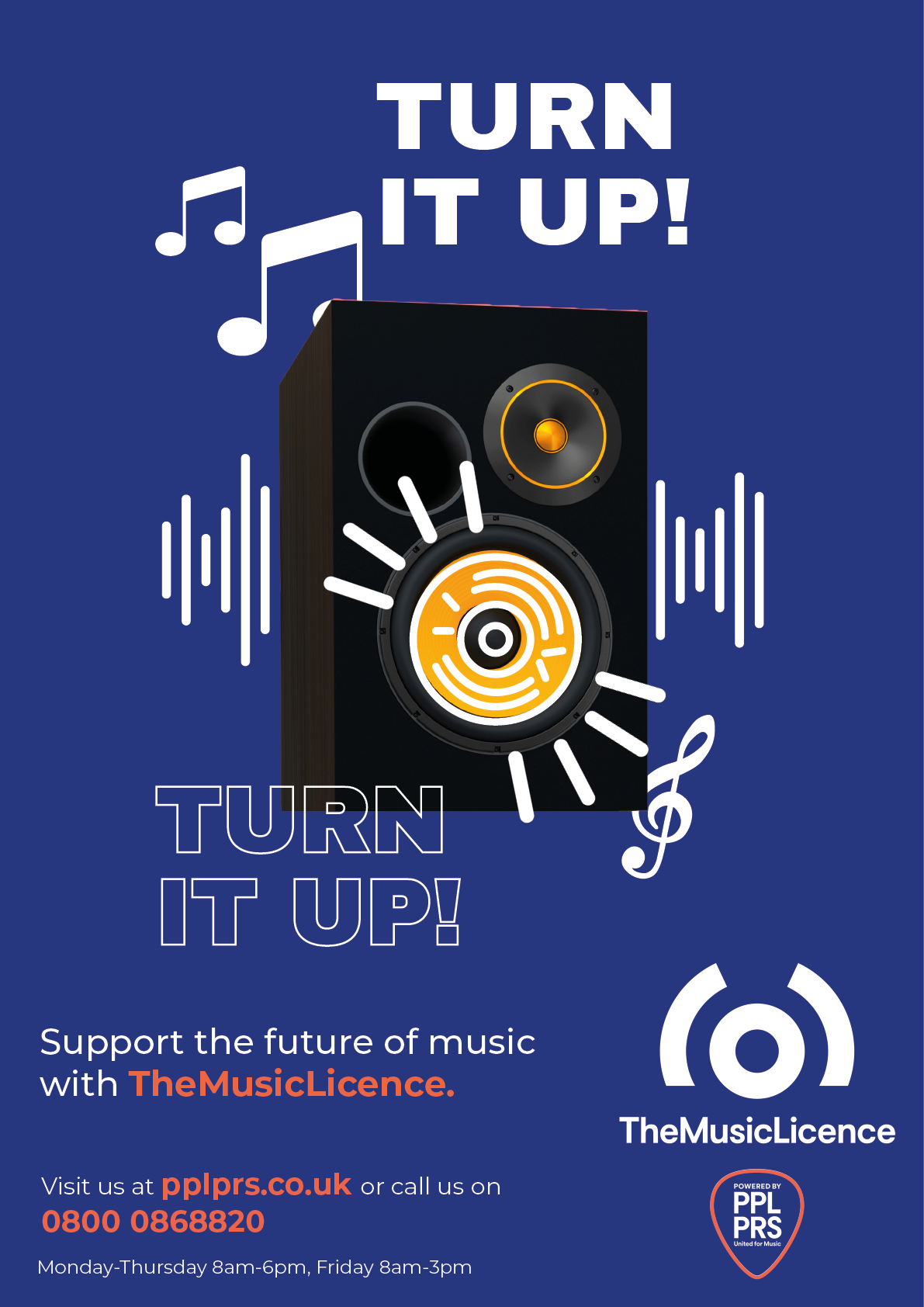 A blue poster with a music theme. Description generated by AI