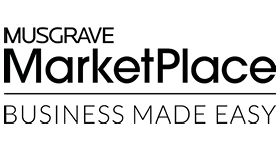 A black and white sign that says Marketplace. Description generated by AI