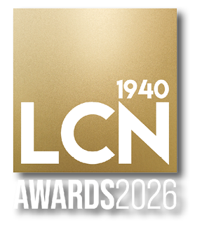 The image features the bold white letters “LCN" with the number "1940" positioned above the letter "N" on a gold gradient background. Description generated by AI